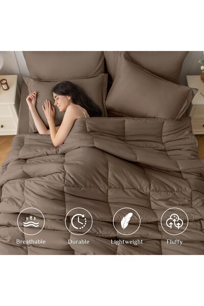 the home mart Home Mart Down Alternative 7pcs Comforter Set Brown – Ultra Soft Microfiber Duvet with 250GSM Fill