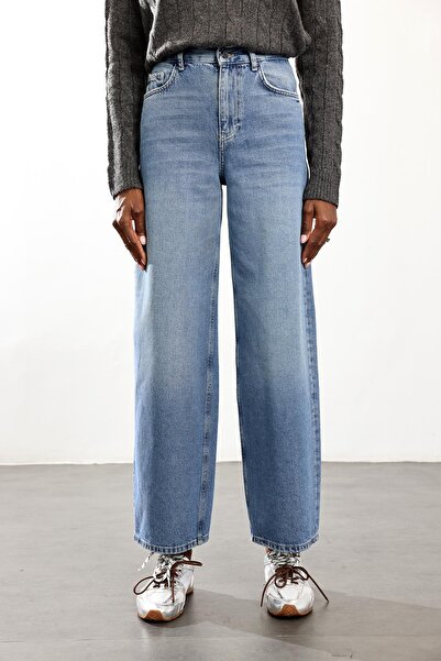 5in1Canpolat Mavi Yüksek Bel Wide Leg Jean
