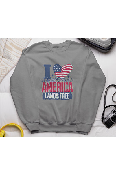 MAGORS سترة رياضية مطبوعة عليها 'أحب أمريكا' من القطن بأكمام طويلة وياقة دائر...