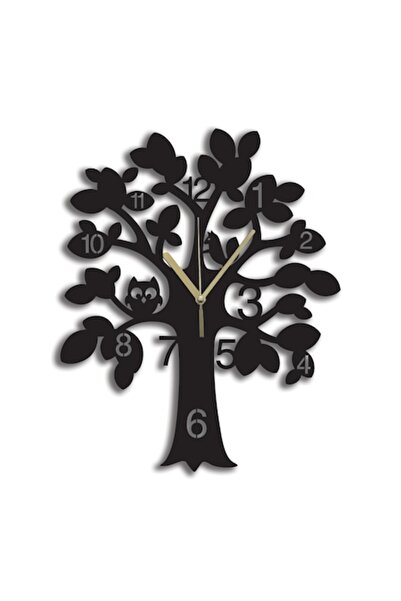 OEM Ceas de perete decorativ Copac cu Bufnita si Veverita din lemn MDF negru,...