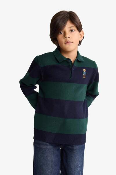 DeFacto Erkek Çocuk Polo Yaka Renk Bloklu Triko Kazak G3078A825WN