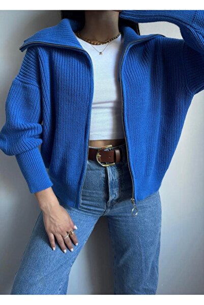 Genel Markalar DGN'S DEVRİK YAKA FERMUARLI KOL UÇLARI DAR KADIN TRİKO HIRKA -...