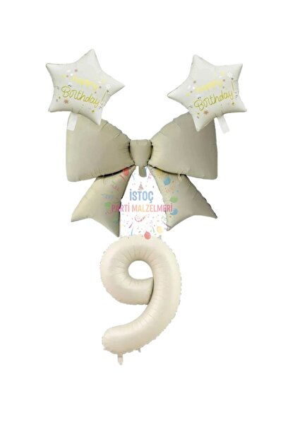 İSTOÇ PARTİ Cream Color Star Bow Number Foil Balloon Set Age 8