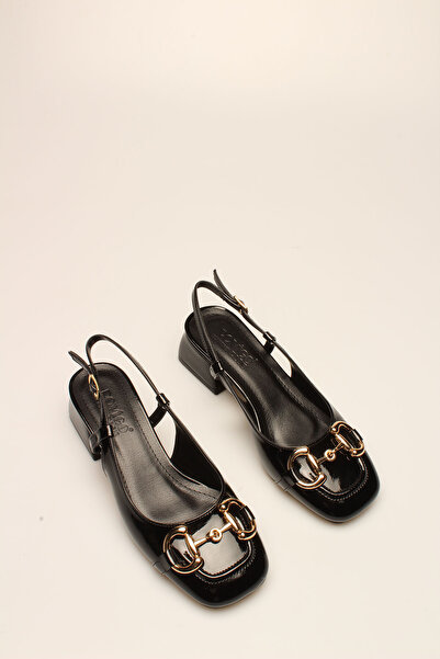 İDİL كعب نسائي بإبزيم من الجلد باللون الأسود