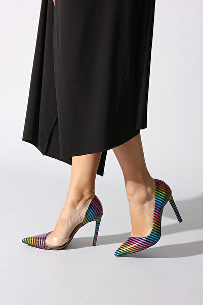 İDİL Renkli Çizgili Kadın Stiletto