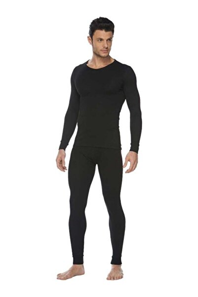 Tutku Men's Black Bottom Top Long Sleeve Thermal Suit 0125 0126-Black-3Xl