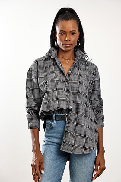 5in1Canpolat Γκρι καρό πουκάμισο ξυλοκόπο