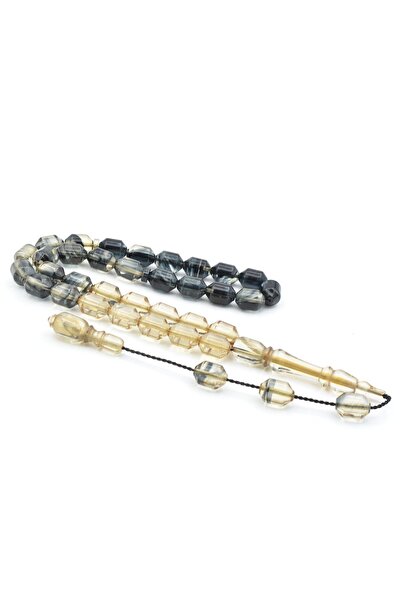 Murty99 Hakan Turan Handmade Pointed Capsule Cut Transparent Black Crimped Amber Prayer Beads