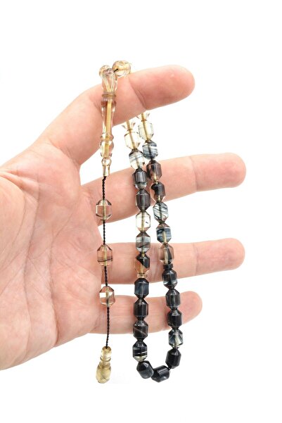 Murty99 Hakan Turan Handmade Pointed Capsule Cut Transparent Black Crimped Amber Prayer Beads