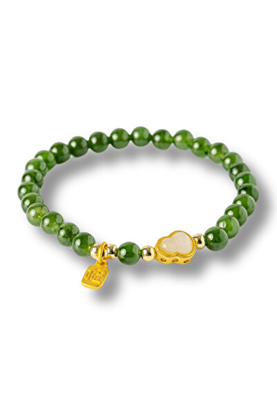 craftmystic green jasper and nephrid hetian elastic bracelet - balance and vitality