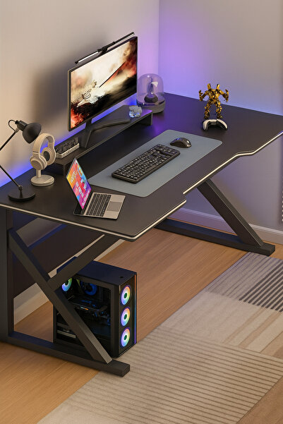 NZONE STORE Large Gaming Desk 120x60x75cm, K-Shaped Gaming Table, Gaming Workstation in Black