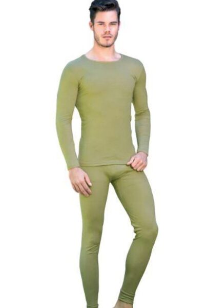 Tutku Poky Men's Bottom Top Long Sleeve Thermal Suit-Khaki-2Xl
