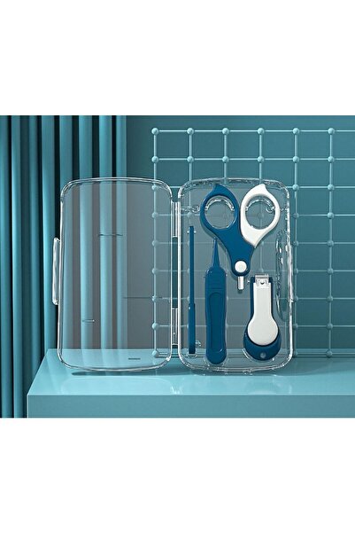 Flippy 4-in-1 Baby Nail Care Set, Flippy, Transparent Storage Case, 0-6 Years, 13.6x8x2 cm, Navy Blue