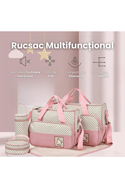 AVYRA Set Genti Bebe 5 Piese Pentru Maternitate Cu Geanta Scutece, Izolator Biberon, Pad Schimbat