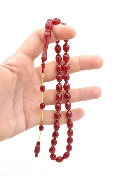 Murty99 Hakan Turan Made Beyzi Cut Cherry Color Crimped Amber Prayer Beads
