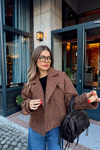 Sue Store Milk Coffee Epaulet Pocket Detail Lined Wool Coat