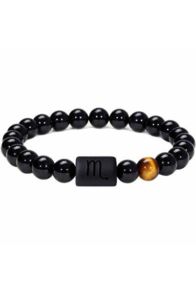 craftmystic Brățară zodiacală Scorpion din pietre Obsidian 8mm și Ochi de Tigru pentru bărbați