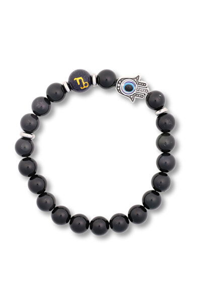 craftmystic Brățară pentru Zodieni cu Mărgele de Obsidian, Pandantiv Mâna Fatimei și Ochi „Rău”
