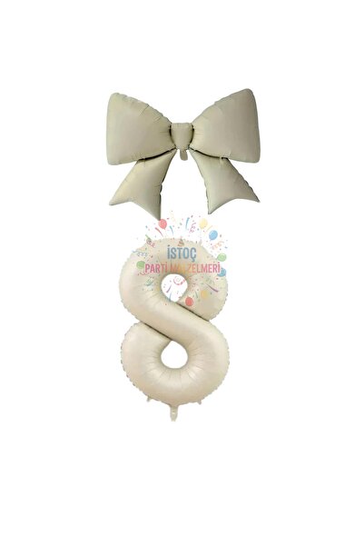İSTOÇ PARTİ Cream Color Bow Number Foil Balloon Set Age 8