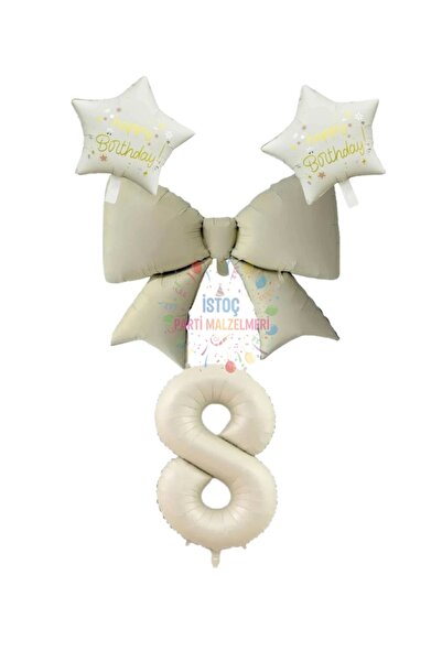 İSTOÇ PARTİ Cream Color Star Bow Number Foil Balloon Set Age 7