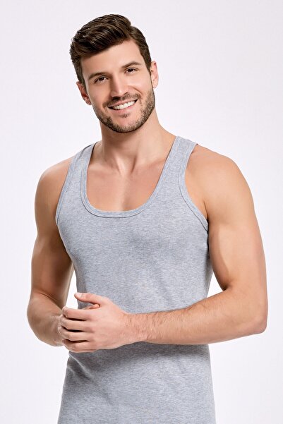 İlke Men's 100% Cotton Wide Neck Thick Strap Ribbed Undershirt