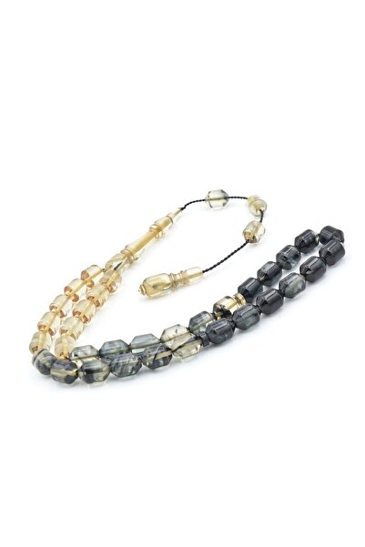 Murty99 Hakan Turan Handmade Pointed Capsule Cut Transparent Black Crimped Amber Prayer Beads