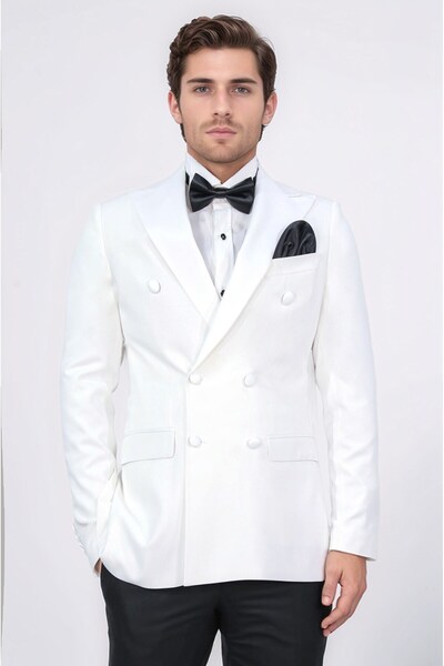 Velvarde KRUVAZE SİVRİ YAKA DAMATLIK BEYAZ