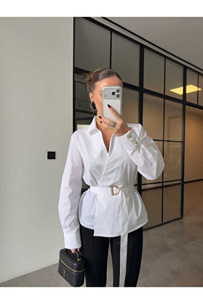 Jungle KEMERLİ BEYAZ POPLİN GÖMLEK