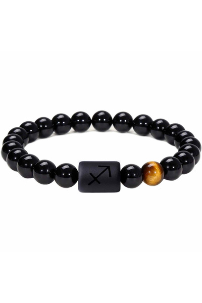 craftmystic Brățară cu semnul zodiacal Săgetător din pietre Obsidian 8mm și Ochi de Tigru pentru bărbați