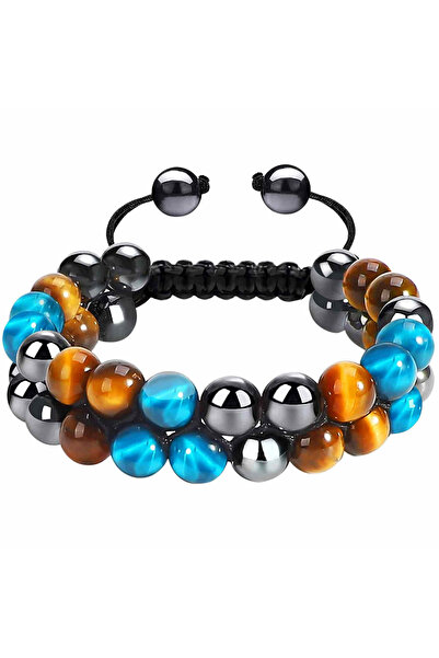 craftmystic Brățară energetică cu triplă protecție, realizată din hematit, ochi de tigru galben și ochi de tigru albastru