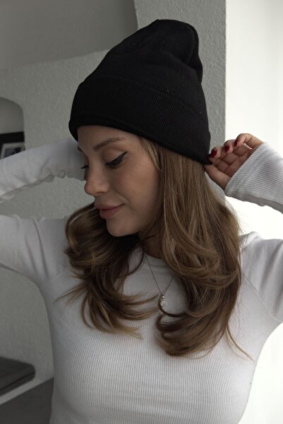 MODAGEN Unisex Katlamalı Siyah Bere