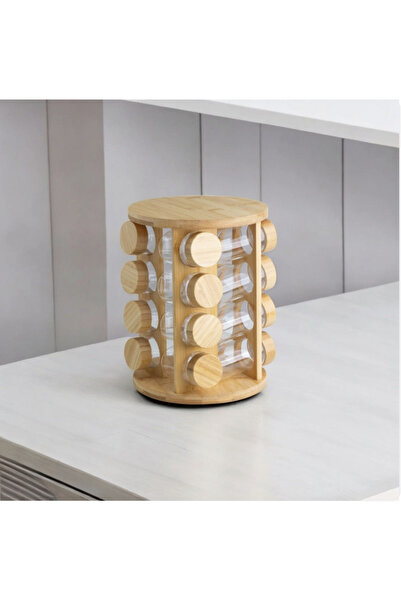 Home Home772078 16'lı Bambu Kapaklı ve Döner Standlı Yuvarlak Borosilikat Cam...