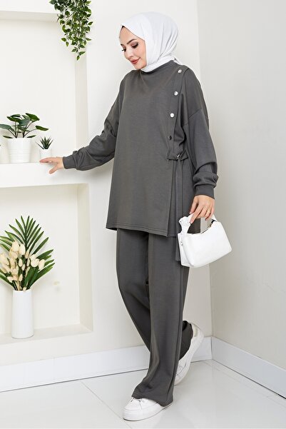 Bestenur Snap Detailed Double Suit 1624 - Khaki