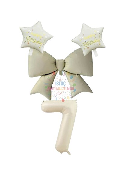 İSTOÇ PARTİ Cream Color Star Bow Number Foil Balloon Set Age 6