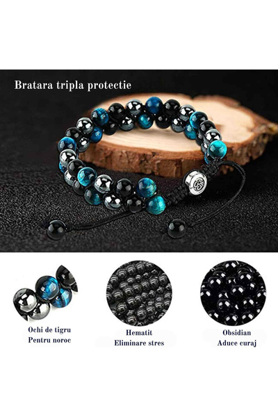 craftmystic Triple protection bracelet with 8mm beads of 3 semi-precious stones