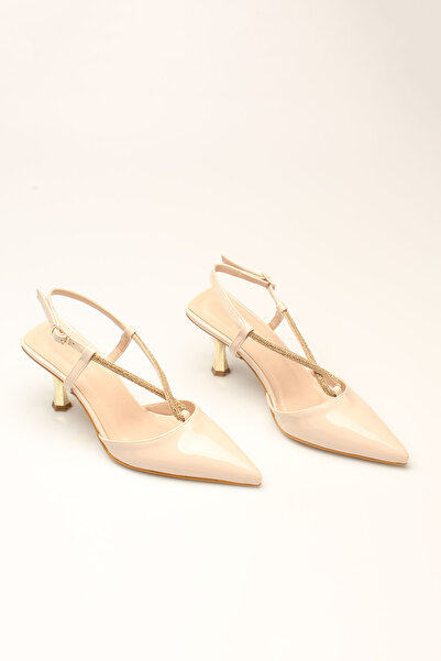 İDİL كعب نسائي من الجلد اللامع باللون البيج