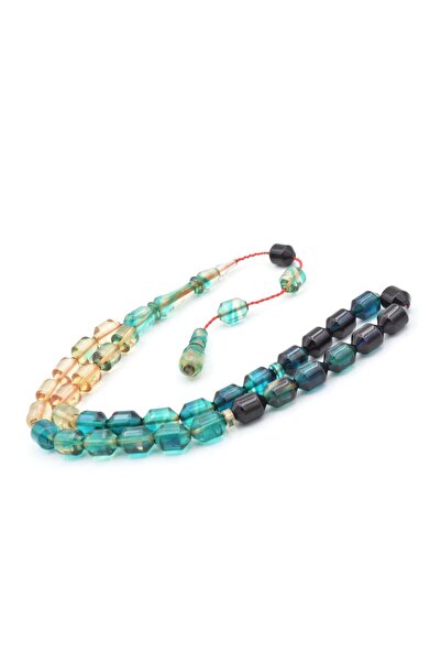 Murty99 Hakan Turan Handmade Pointed Capsule Cut Transparent Navy Blue Crimped Amber Prayer Beads