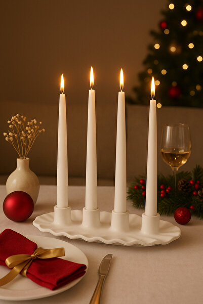 Sisay Home Modern Dokulu 4’lü Mumluk Şamdan Yılbaşı