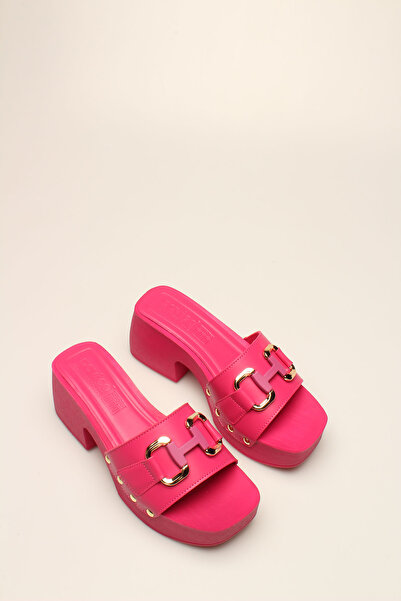 İDİL Fuchia Leather Buckled Women's Clogs