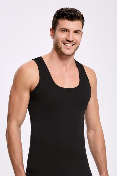 İlke Men's 100% Cotton Wide Neck Thick Strap 6-Pack Ribbed Undershirt