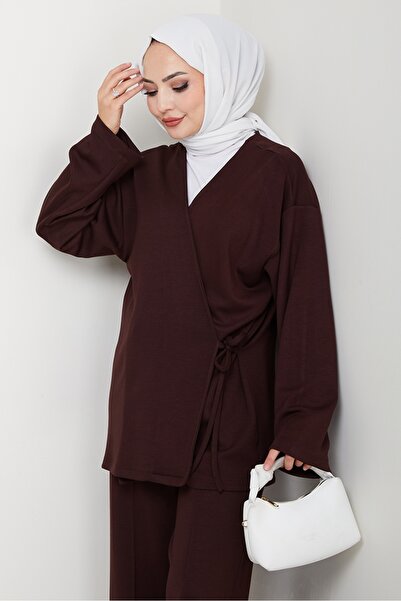 Bestenur Kimonolu Double Set 1623 - Bitter Brown