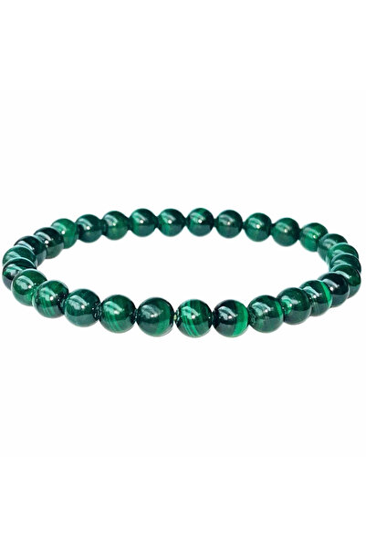 craftmystic Brățară elastică lucrată manual cu mărgele semiprețioase rotunde din malachit indian de 6 mm, unisex