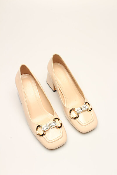 İDİL كعب نسائي من الجلد اللامع باللون البيج