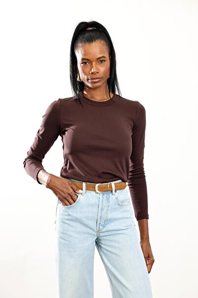 5in1Canpolat Brown Fit Basic Long Sleeve T-Shirt