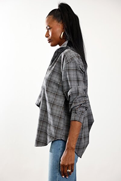 5in1Canpolat Γκρι καρό πουκάμισο ξυλοκόπο