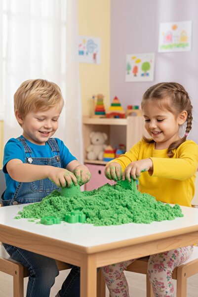 hak-iş oyuncak مجموعة الرمل الحركي المصبوب والملون والتعليمي - أخضر