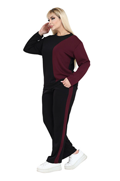 MELSAY Дамски комплект спортен екип в черно и бордо от модал за големи размери