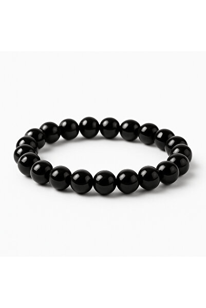 craftmystic Brățară elastică cu mărgele de turmalină neagră de 8 mm - Protecție și echilibru