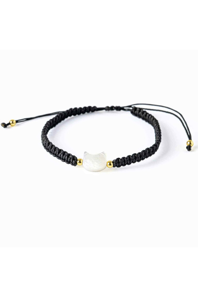 craftmystic Energie Pozitivă și Puritate - Brățară cu Talismane în Formă de Pisică cu Scoică Albă