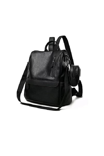OEM Women's backpack, black, with wallet, 30x29x14cm